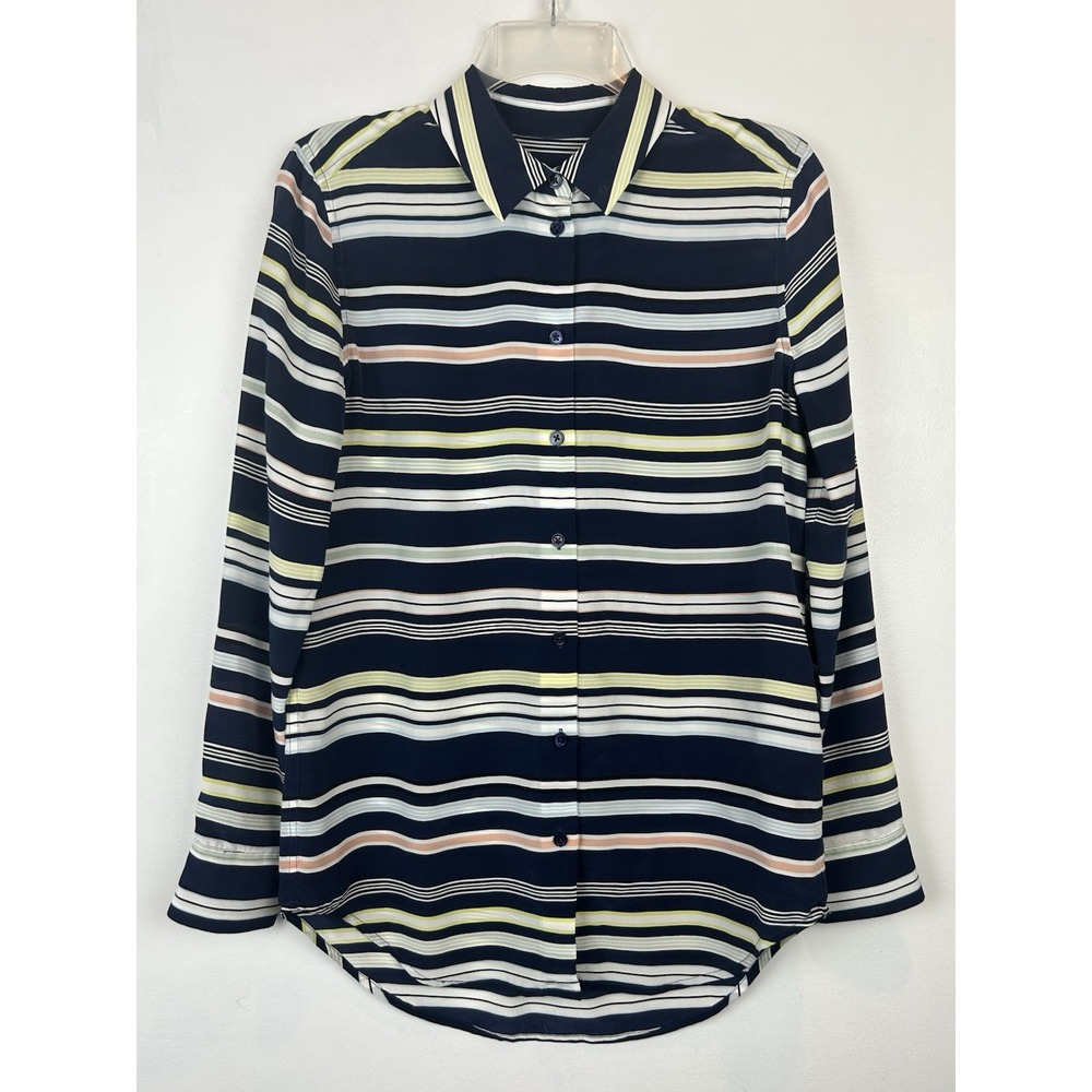 Equipment Femme Top Womens XS 100% Silk Button Up Long Sleeve Shirt Striped